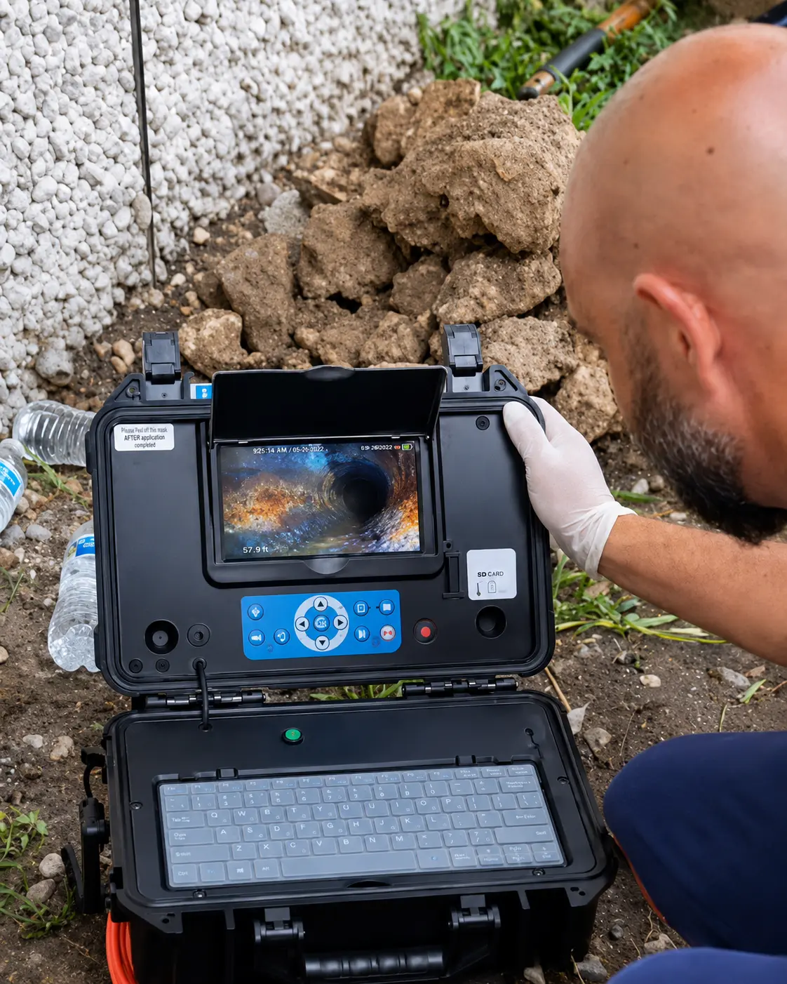 Tunnel plumbing inspection camera in an under-slab tunnel in South Florida